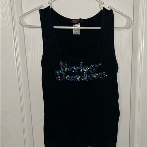 Harley-Davidson Black Tank Top With colored stone’s that look like sequined. - Picture 1 of 9